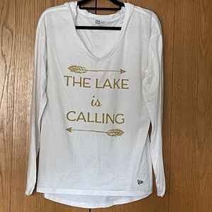 New Era long sleeve hooded tshirt. “The lake is calling”
